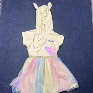 Peeps Tulle Tutu Dress Yellow Hooded With Bunny Ears Pastel Tulle 6/6X